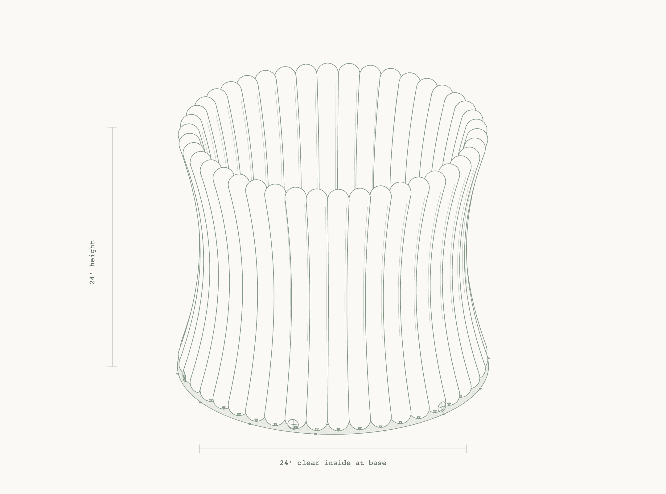 FIG. 01 — Osmos pavilion: stitched enclosure and grounded airbeams