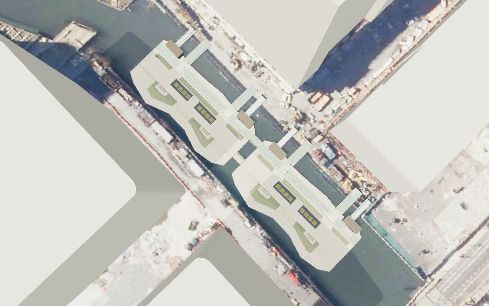 DataBarge fills most of the width of the Gowanus Canal in a full-scale siting study between Union and Carroll Streets
