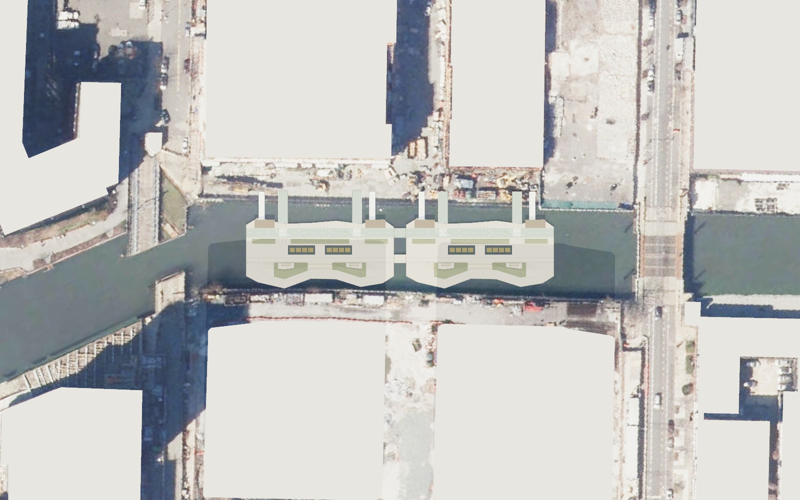 Plan view shows how much of the Gowanus Canal the current DataBarge footprint occupies